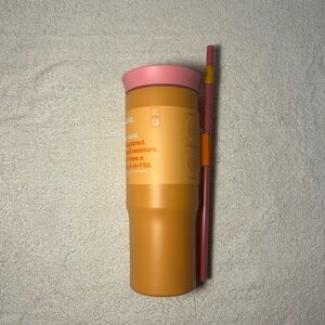 Owala Orange and Pink Insulated Tumbler with Straw